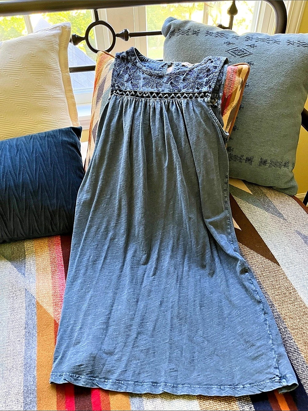 Lucky Brand Embroidered Floral Maxi Dress in Blue Like New